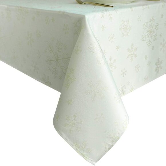 EUC LAVIN Gold Shimmer Snowflake Christmas Winter Tablecloth 104x60 - Picture 6 of 16